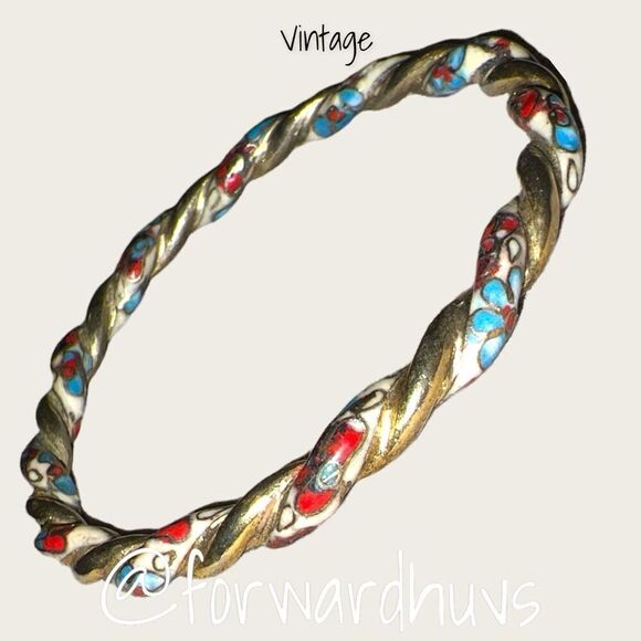Vintage Unique Cloisonné Twisted Bangle Bracelet - Picture 4 of 12